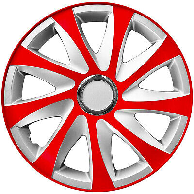 13" Hubcaps Wheel Covers Trims Car 4 PCS Set Red & Silver Weather Resistant HQ