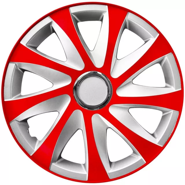 15" Hubcaps Wheel Covers Trims Car 4 PCS Set Red & Silver Weather Resistant HQ