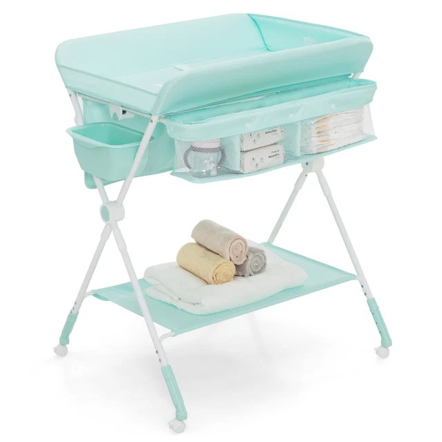 Foldable Baby Diaper Changing Table Mobile Nursery Organizer for Newborn Blue