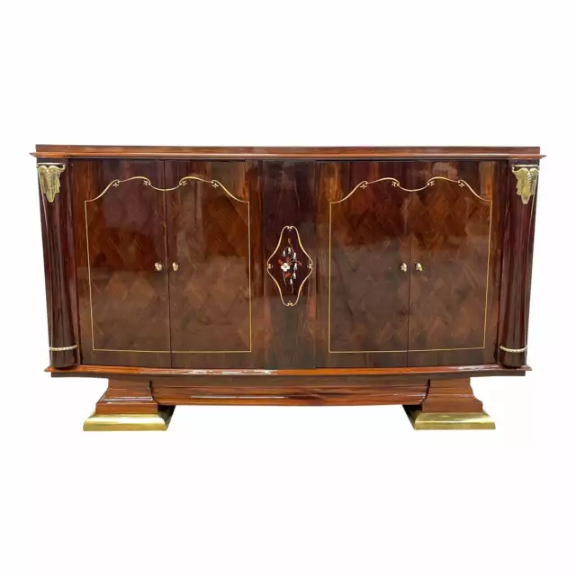 French Art Deco Palisander Mother of Pearl Inlay Sideboard by Jules Leleu 1940s