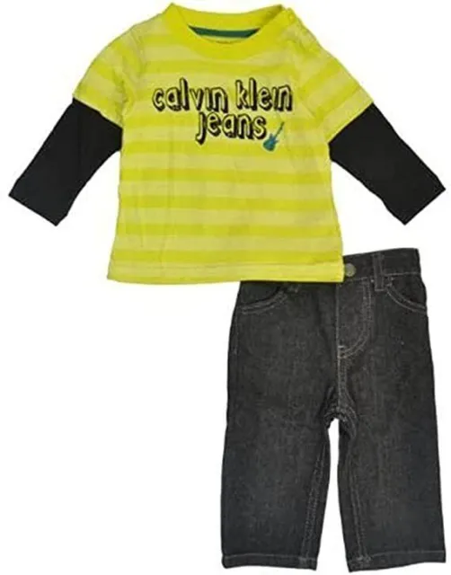 Calvin Klein Infant Boys Yellow Slider Top 2pc Denim Pant Set Size 3/6M 6/9M