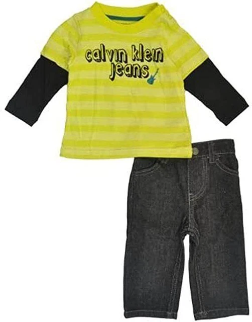 Calvin Klein Infant Boys Yellow Slider Top 2pc Denim Pant Set Size 3/6M 6/9M