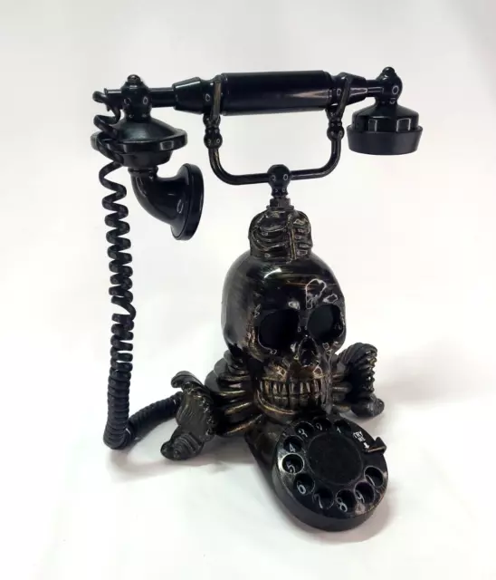11" Gemmy Haunted Talking Skull Life Size Rotary Telephone Red Light Eyes Sound