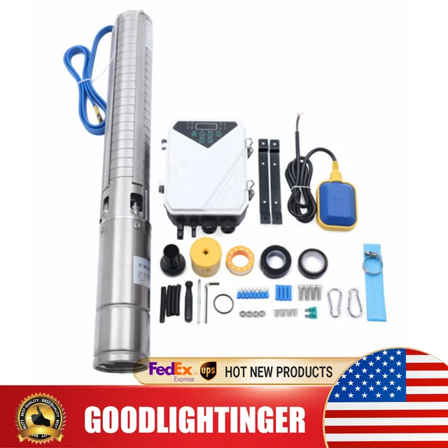 Solar Water Pump 110V 2HP 4" DC Deep Bore Well Submersible MPPT Controller Kit