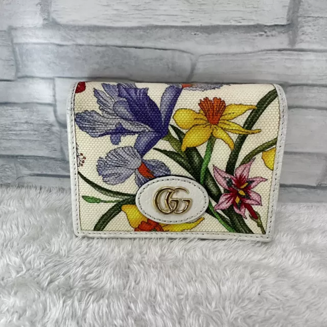 Auth GUCCI Compact Wallet Canvas Flower Print Flora Limited Edition 577347  GG FS