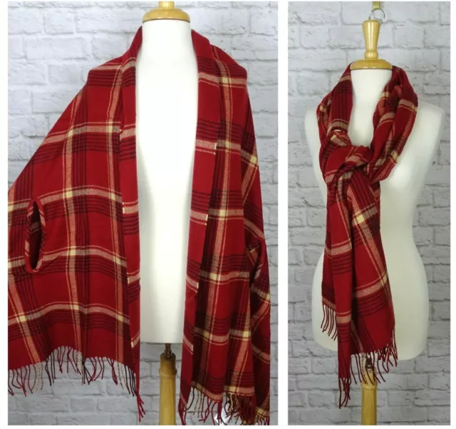 Madewell Cape Scarf Wrap Buffalo Check Alberta Plaid Scarlet Red Armholes NWT