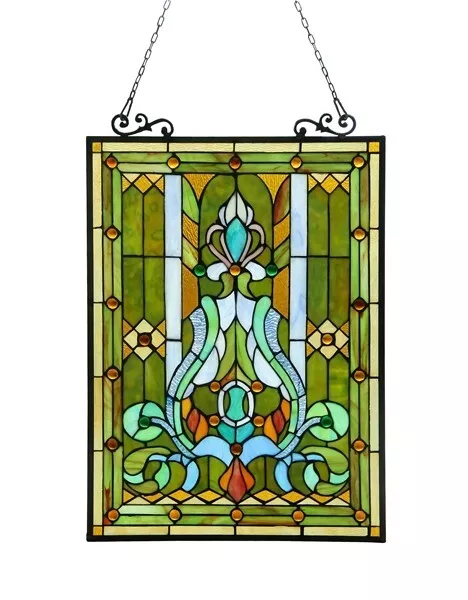 25" Tiffany-Style Victorian Design Stained Glass Hanging Window Panel Suncatcher
