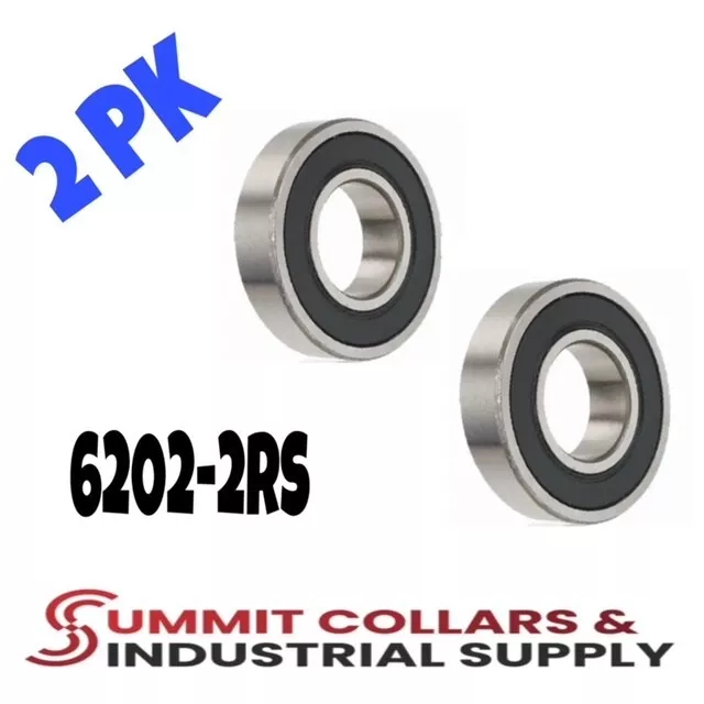 6202-2RS C3 EMQ Premium Rubber Sealed Ball Bearing, 15x35x11, 6202RS (2 QTY)