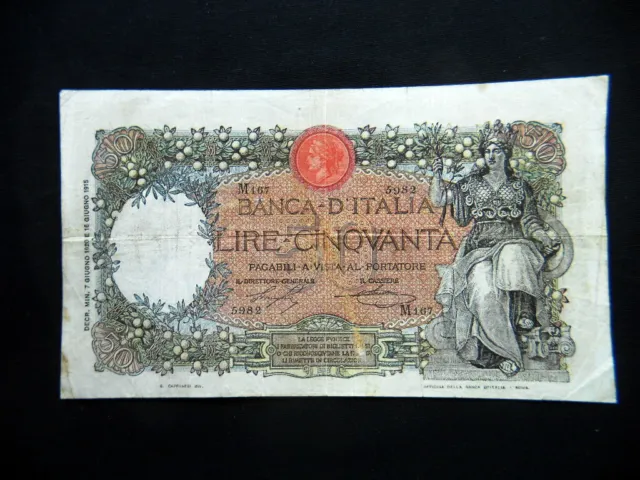 1920 ITALY KINGDOM RARE R2 Banknote 50 lire BUOI VF / BB