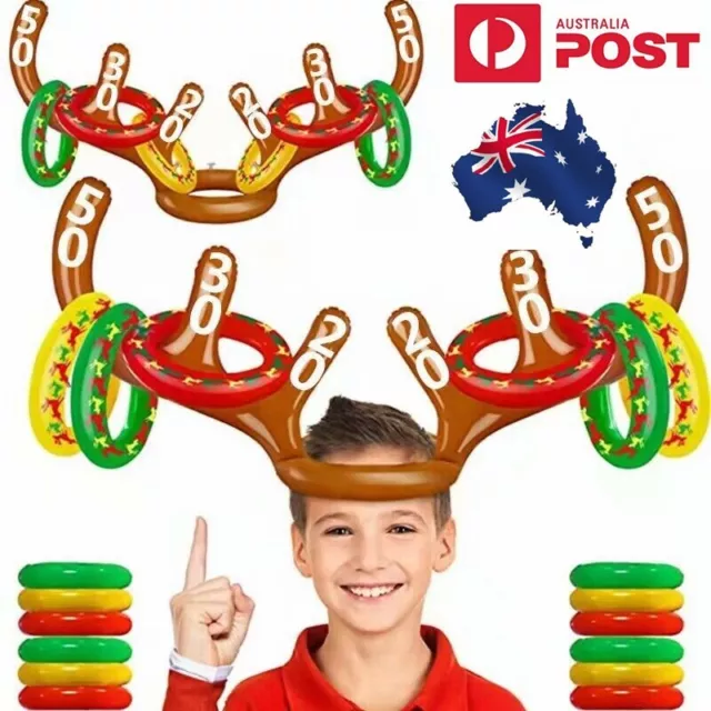 Inflatable Reindeer Antler Hat Ring Toss Game 1 Pack with 6 Rings Game Xmas Gift
