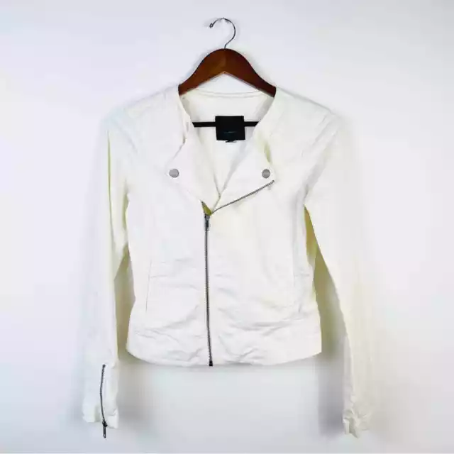 Sanctuary Jean Jacket Off White Denim Moto Laces Zip Size XS