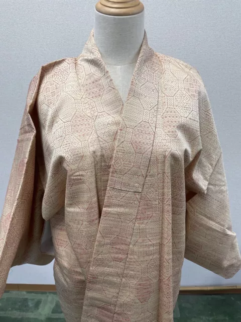 SILK Japanese KIMONO Beige Vintage KIMONO Dress cardigan women YUKATA