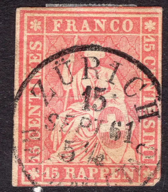 Schweiz, Suisse, Switzerland, Strubel 15rp. 1858, 15IIBym/24G, 75.-!+