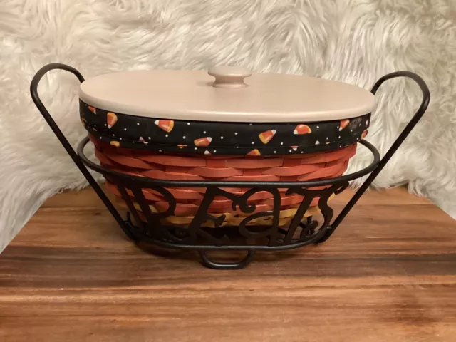 2010 Longaberger Halloween Candy Corn Treats Basket with Wrought Iron Stand