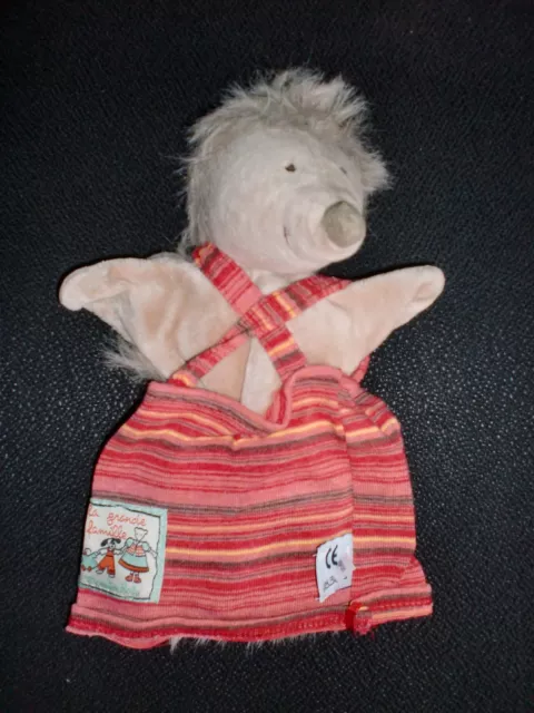 doudou marionnette hérisson robe rouge rose La grande famille MOULIN ROTY (2 X)