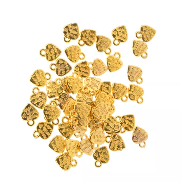 50x Antike Bronze Herz DIY Charme Schmuck Erkenntnisse Anhänger Perlen Gold