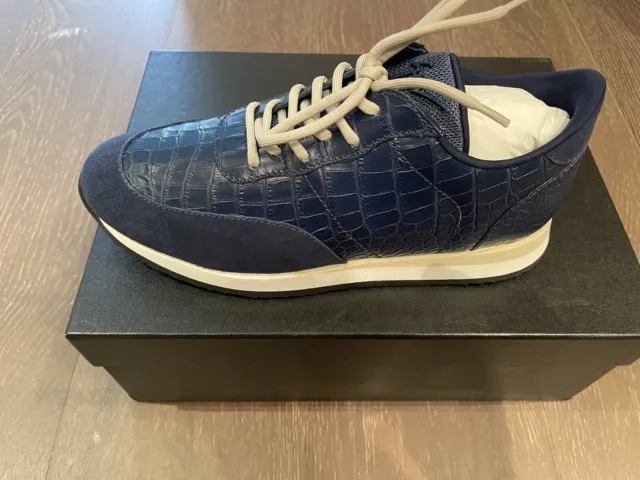 NIB $625 Giuseppe Zanotti Braky Croc Embossed Blue Sneakers - Sz 9 D US / 42 EU