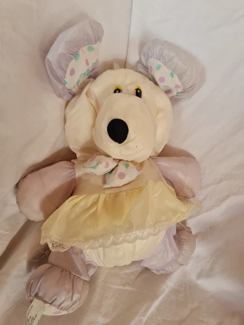 Doudou Peluche Vintage Bikin Puffalump Chien Beige Jaune Violet Pois 45 Cm Tbe