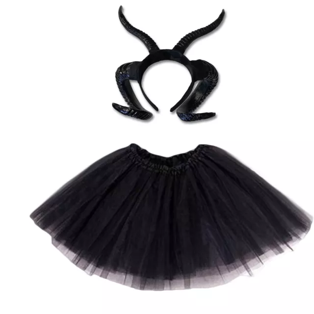 DEVIL GOAT HORN HEADBAND TUTU Costume Halloween Adult Fancy Dress Gothic