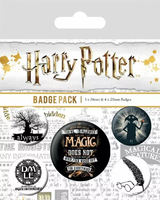 HARRY POTTER (Symbols) Pack of 5 x Safety Pin Backed Official Badges