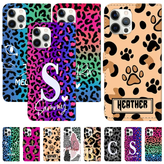 Personalised Wallet Leather Case Leopard Print Cover For iPhone 15 14 13 12 Pro