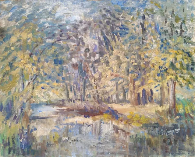 Unframed Original Oil On Board Impressionist River Landscape Painting F Johnston