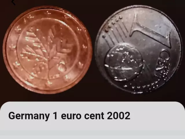 2002 German One Euro Cent Coin BONUS OFFERS. Germany 1 Oak Leaves World Globe