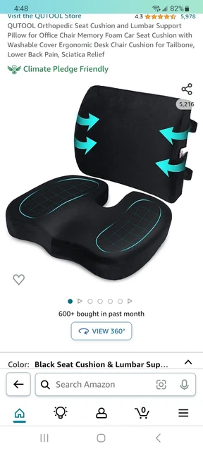 Qutool Orthopedic Seat Cushion and Lumbar Support Pillow for Office Chair.