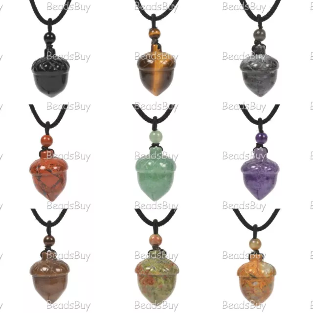 28mm Hand Carved Gemstone Filbert Pendant Fashion Necklace 22 inch