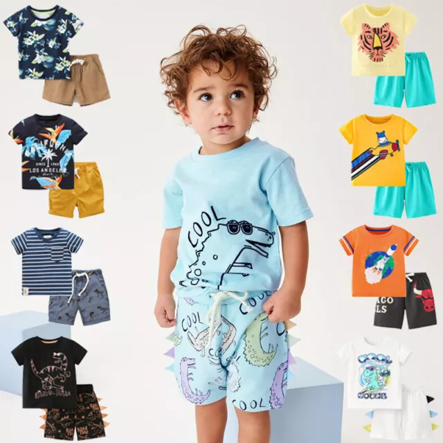 2Pcs Kids Boys Outfit Set Short Sleeve T-shirt Top Shorts Toddler Summer Clothes