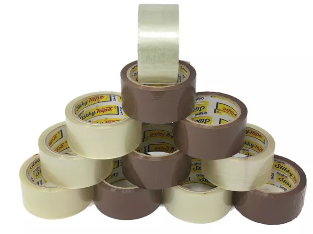 Stikky Tape Buff Brown Clear Packaging Parcel Packing Tape Cellotape 48mm x 66m