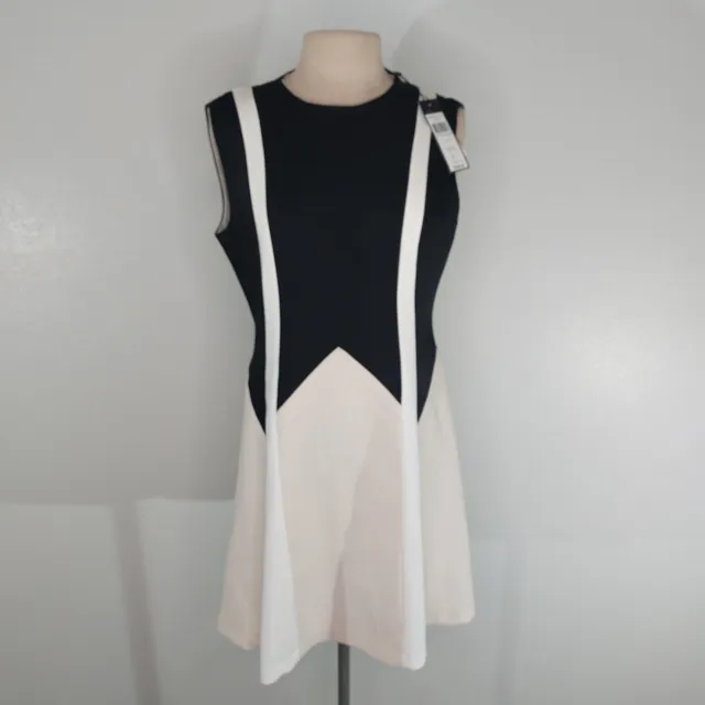 BCBGMAXAZRIA Womens 12 Abigayle Dress Black Ivory Hourglass Sleeveless NWT