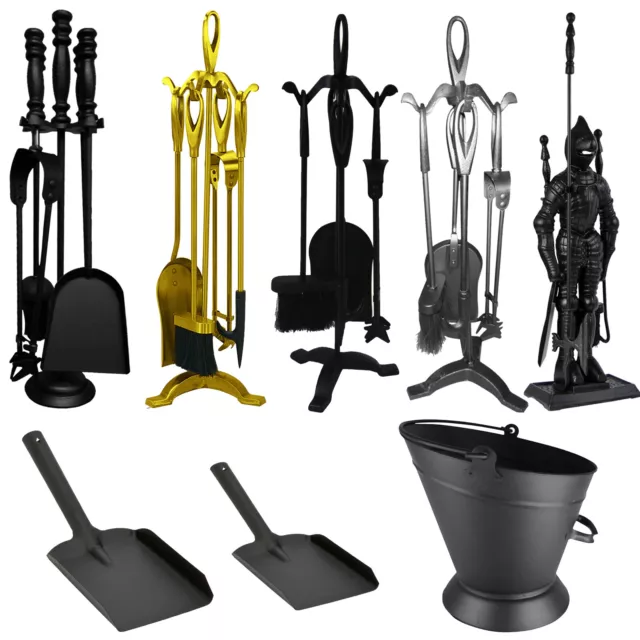 Companion Set 4 5 Piece Black Fireside Poker Shovel Fireplace Cast Iron Tools