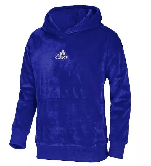 Adidas Big Girls Fleece Hoodie, Large (14) , Blue Long Sleeve w/ Kangaroo Pocket