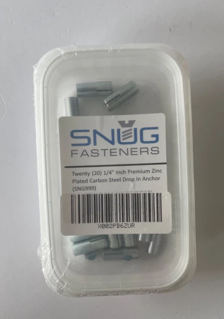 Snug Fasteners 20 Pack 1/4" Premium Zinc Plated Carbon Steel Drop In Anchors-Nip