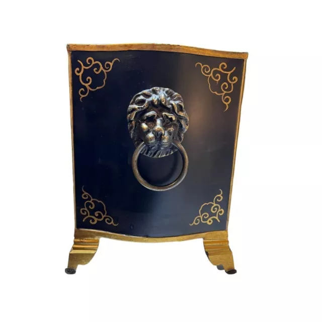 Hand Painted Metal Tole Lion Head Handle Planter Footed By Lotus Arts 2