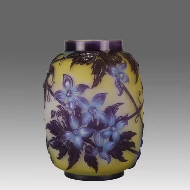 Early 20th C Art Nouveau Cameo Glass entitled "Clematis Vase" by Emile Galle