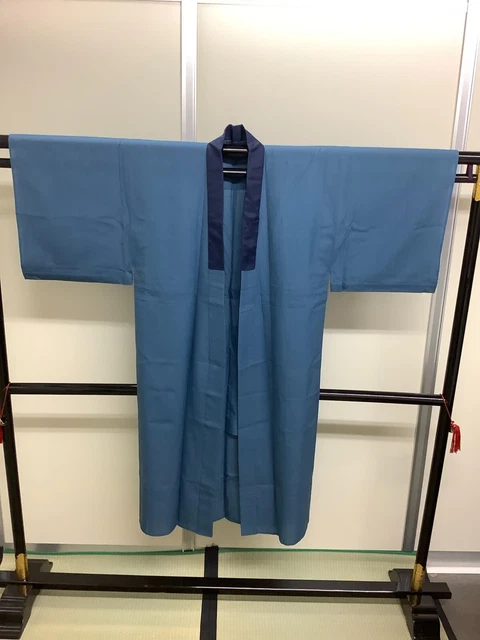 Japanese Vintage Kimono silk Juban dark blue gray tradition Height 50.78inch