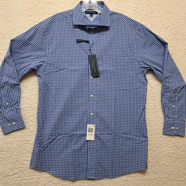 Tommy Hilfiger Mens Dress Shirt Blue Check Long Sleeve Size 15 1/2 32-33 NWT