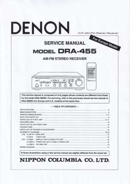 Service Manuel D'Instructions pour Denon DRA-455
