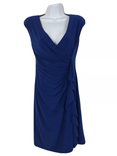 Black Label by Evan Picone Royal Blue Stretch Ruched Ruffle Dress Size 2