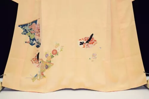 Fab Vintage Giallo Giapponese ""Principesse/Rotoli Edo"" Tsukesage/Kimono/Abito 12-14