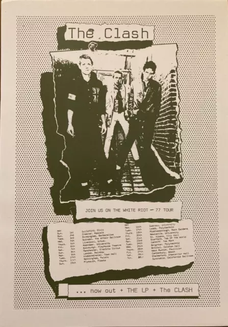 The Clash punk concert poster - Live on White Riot Tour UK 1977 A3 size repro