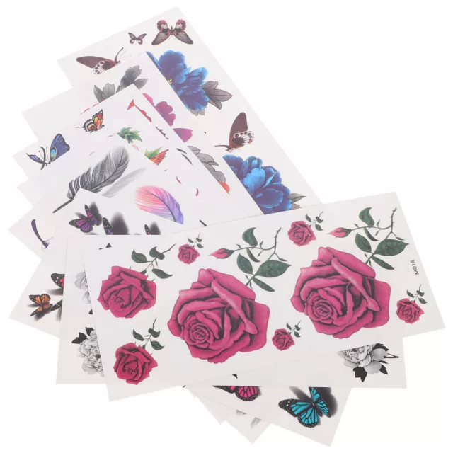 8 Sheets Removable Temporary Tattoo Flower Stickers Butterflies