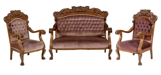 carved karpan ?   heavily carved parlor set sofa chair 3 pc dragons antique 1890