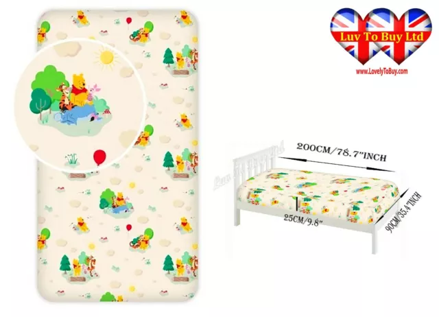 Fitted Sheet Winnie the Pooh Single Bed%100 Cotton,Official Licensed,