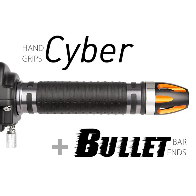 KiWAV Motorcycle Cyber Grips Dark Gray with Bullet Bar Ends Orange/Silver