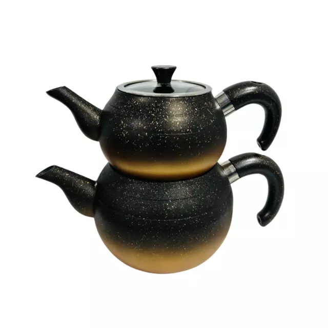 Turkish Teapot Set - Bio Granite, Double Pots, Samovar Style, Self-Strained