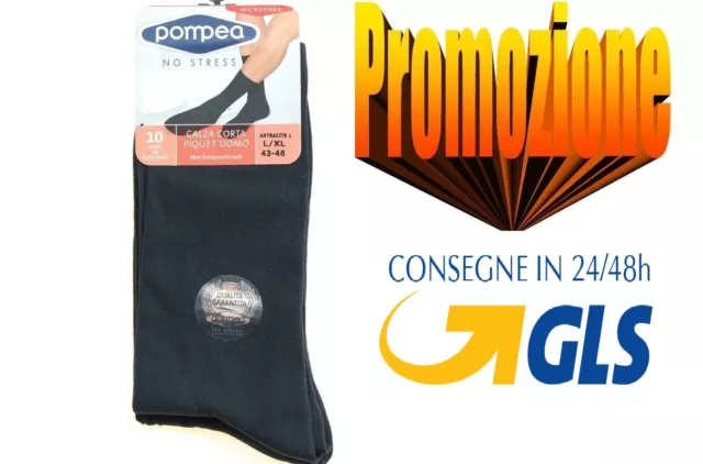 6 Paia Calzini Pompea Microfibra Corti Piquet Uomo Calze Calza Calzino Corta