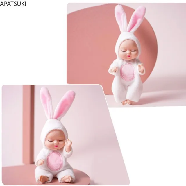 12cm Rabbit Sleep Baby Doll Cute Animal Stuffed Baby Doll With Clothes 4.5" Mini